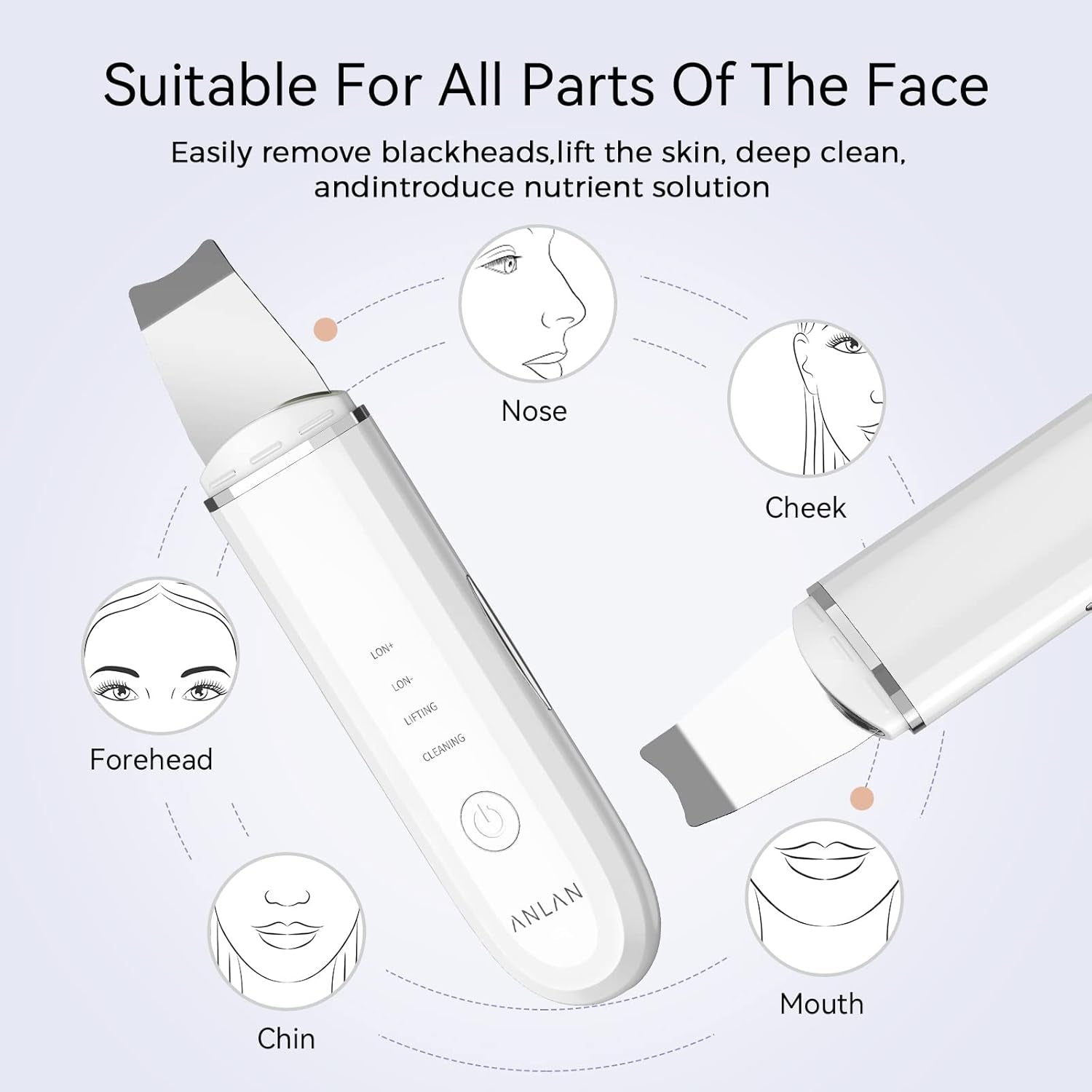 Skin Scrubber,  Ultrasonic EMS Ion Exfoliating Device Face Cleanser and Blackhead Remover Pores Cleaning Wrinkle Remover Comedone Extractor Skin Care with 4 Modes USB Rechargeable