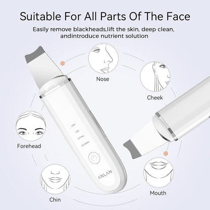 Skin Scrubber,  Ultrasonic EMS Ion Exfoliating Device Face Cleanser and Blackhead Remover Pores Cleaning Wrinkle Remover Comedone Extractor Skin Care with 4 Modes USB Rechargeable