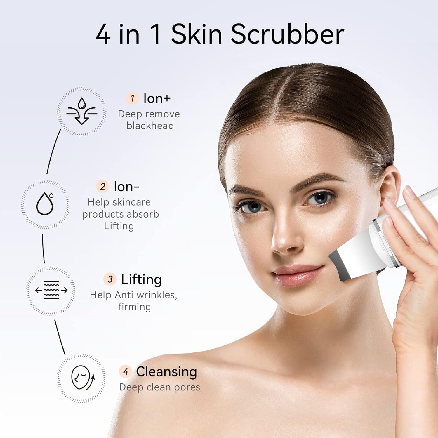 Skin Scrubber,  Ultrasonic EMS Ion Exfoliating Device Face Cleanser and Blackhead Remover Pores Cleaning Wrinkle Remover Comedone Extractor Skin Care with 4 Modes USB Rechargeable